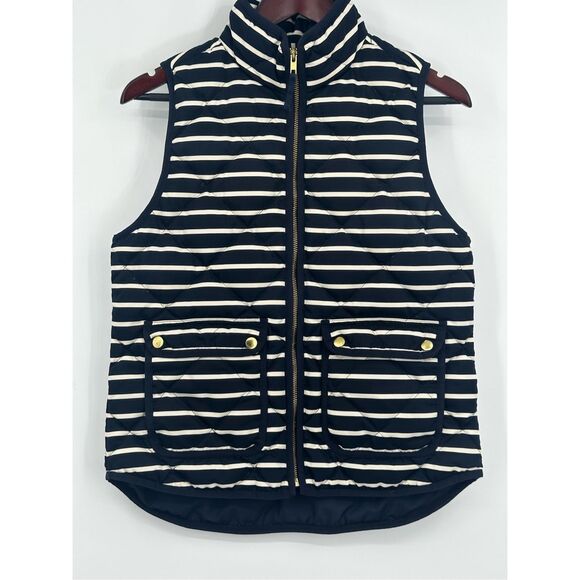 J Crew size S striped quilted DOWN vest navy - Picture 2 of 7